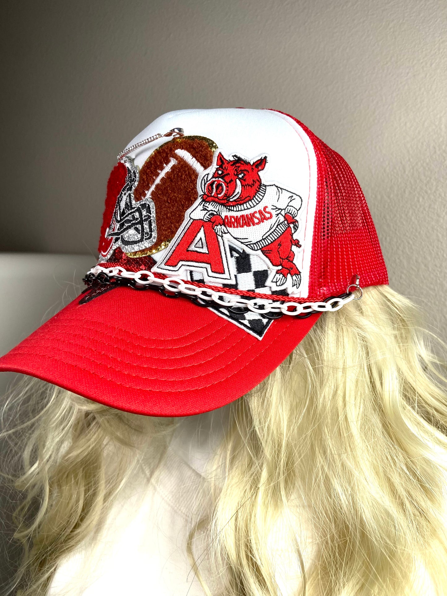 Red And White College Trucker Hat
