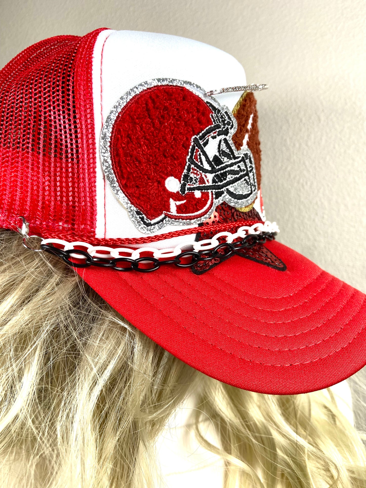 Red And White College Trucker Hat