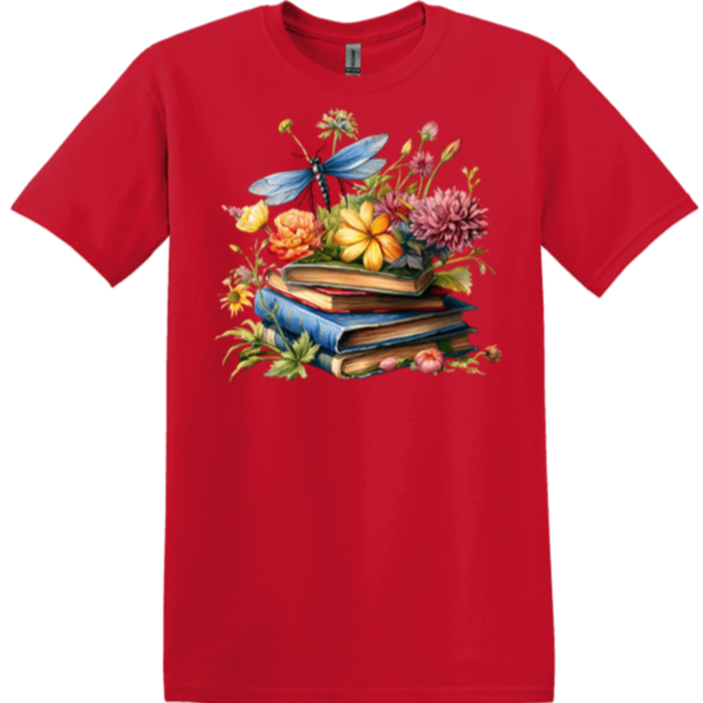 flowers dragonfly books red short sleeve wear