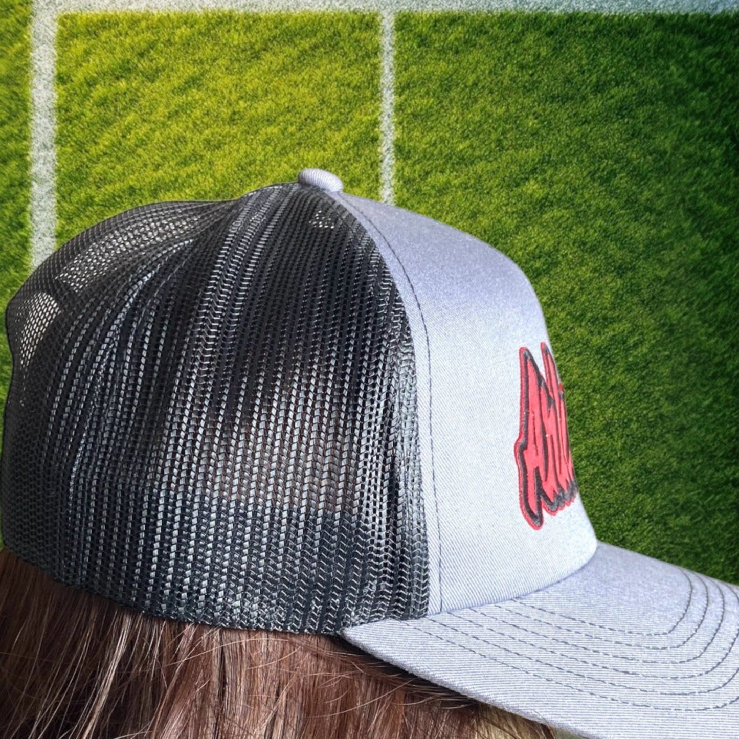 college sports mesh back black gray hat