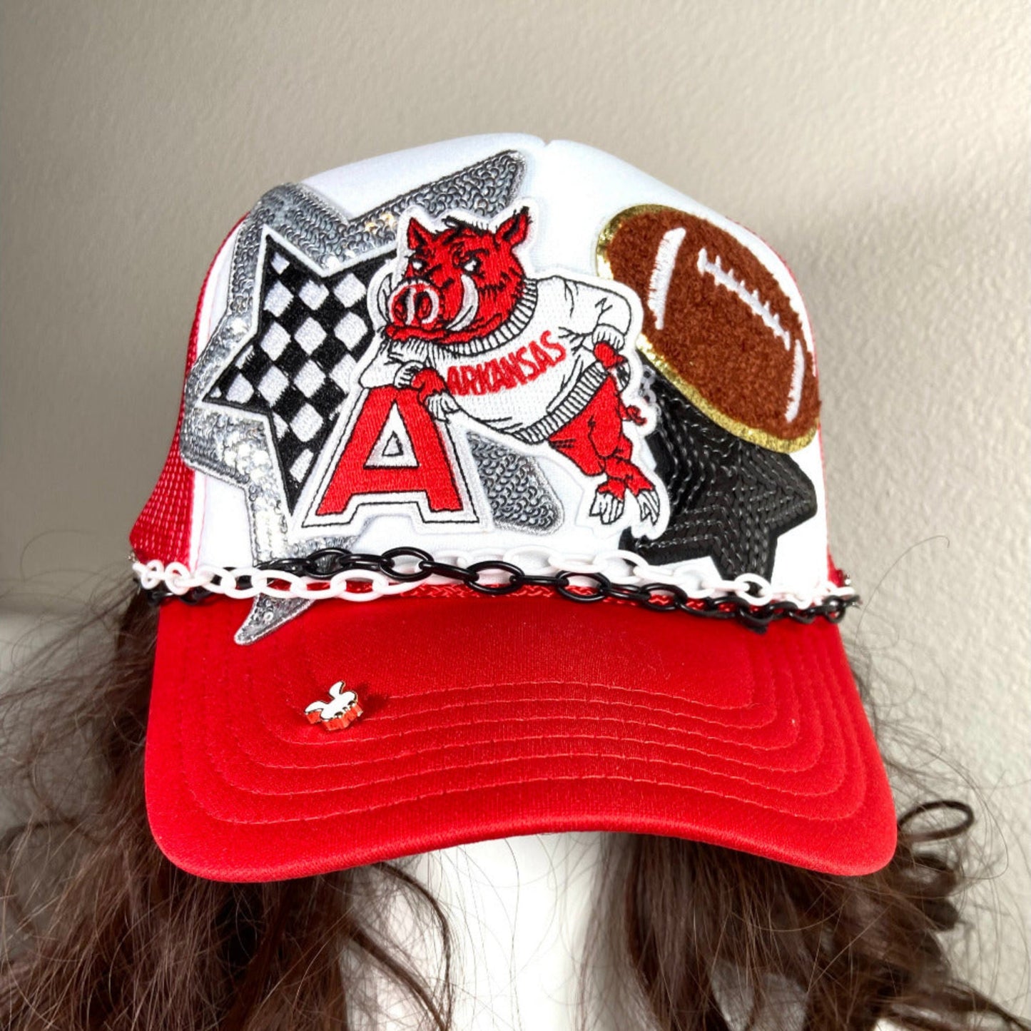 arkansas football hogs ball cap red and white