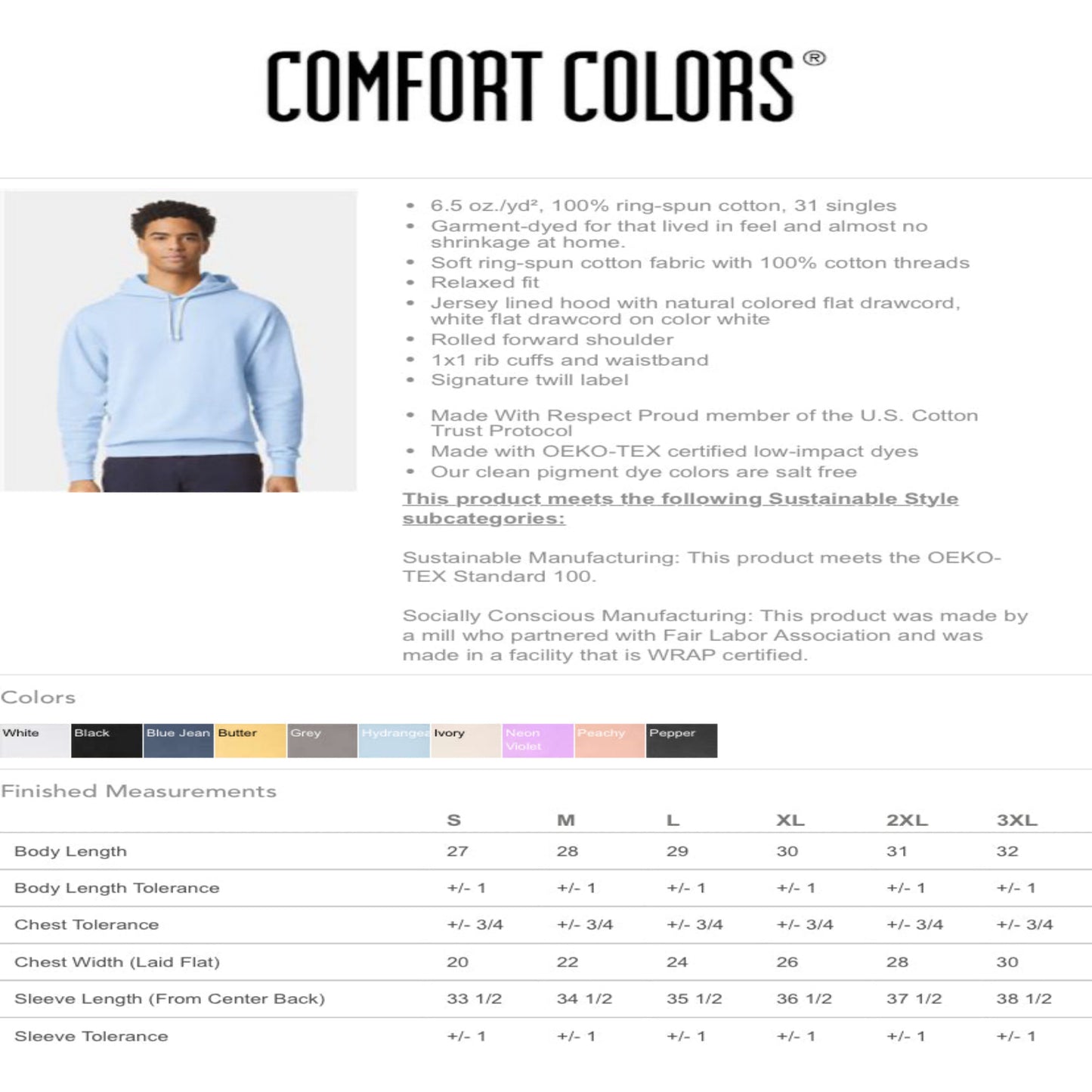 comfort colors information card