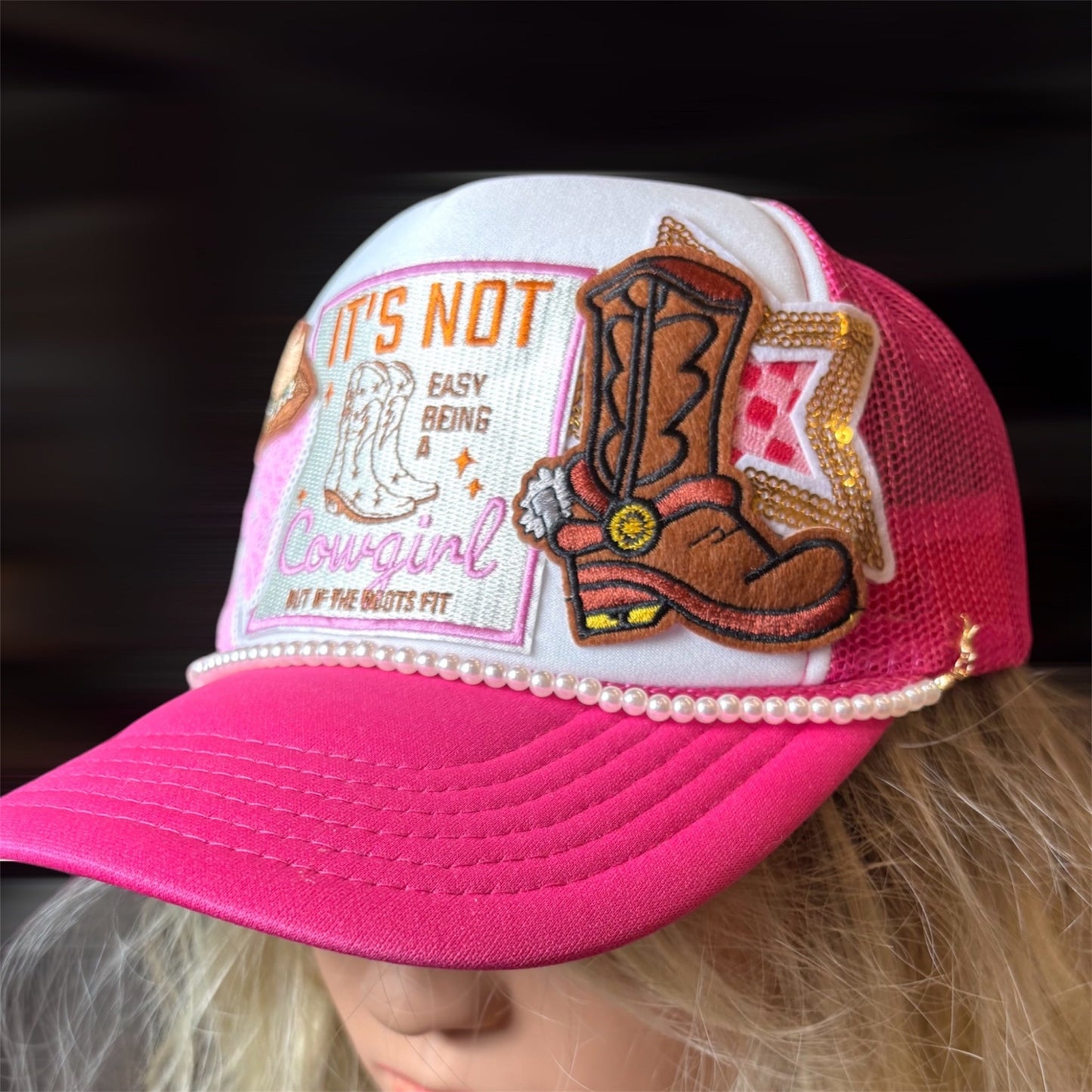 It’s not easy being a cowgirl but if the boots fit custom patches headwear