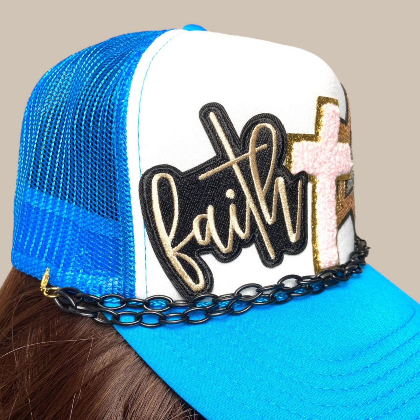 turquoise faith-based designer head wear gear