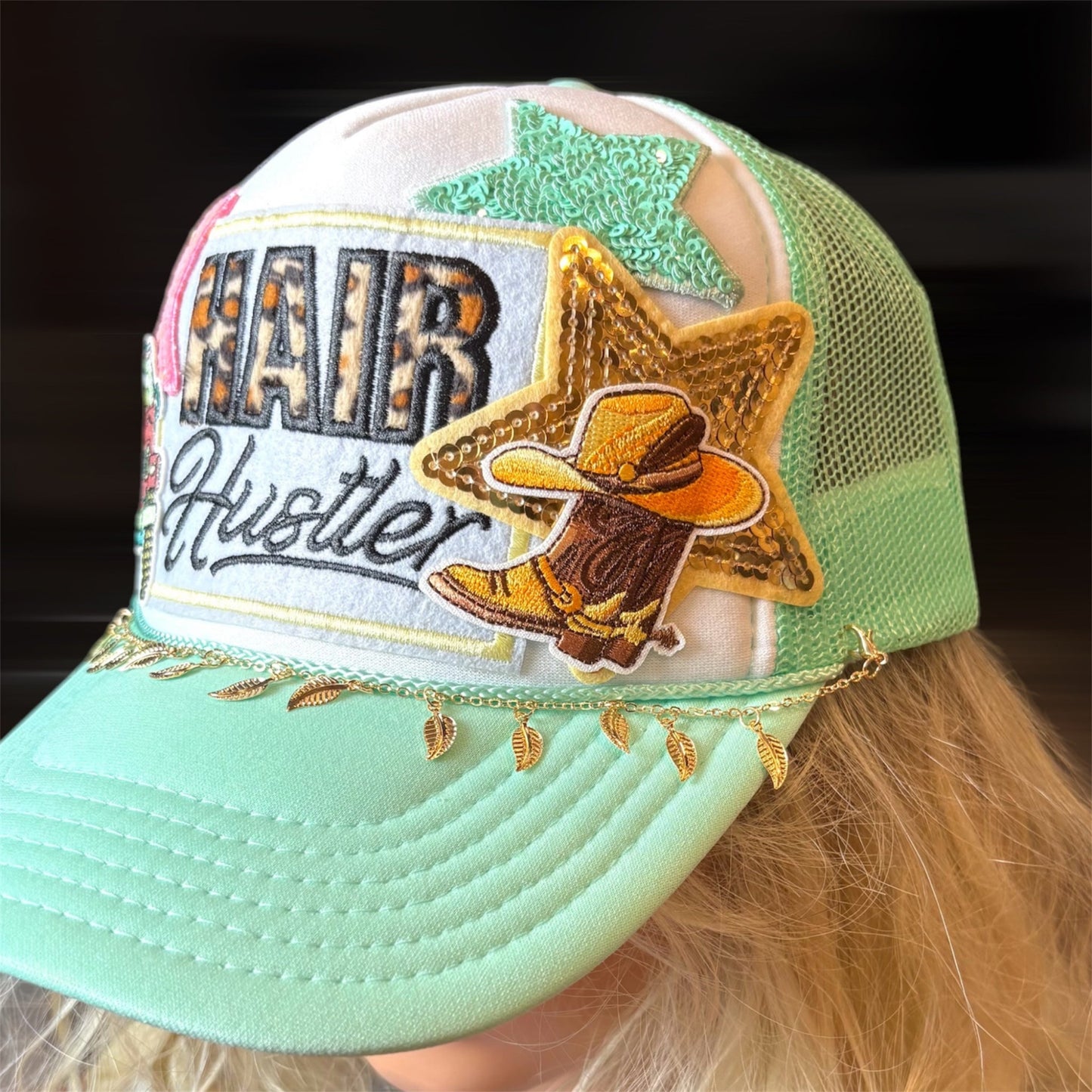 mint seafoam green and white headwear cowboy boots cowgirl