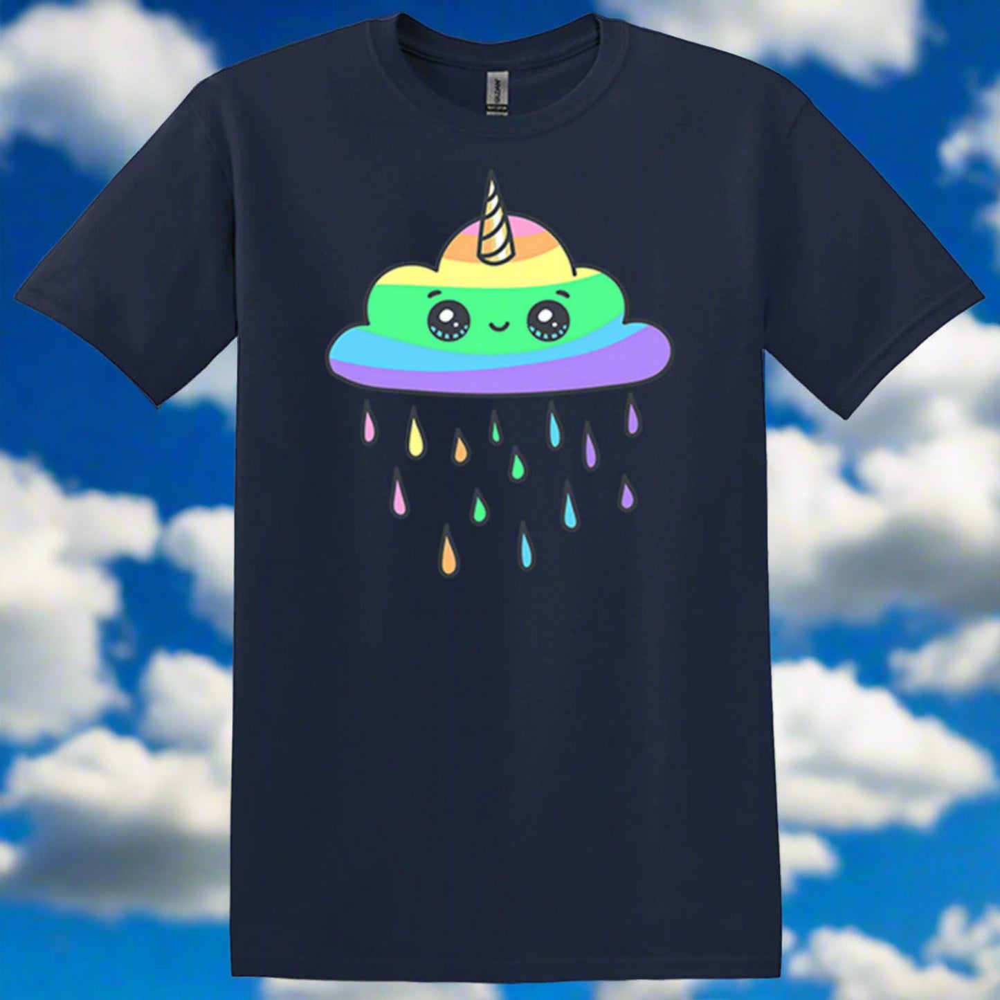 navy blue unicorn cloud tee shirt tshirt