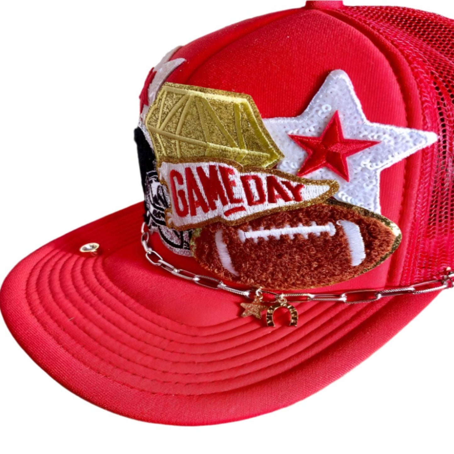 stylish head lid red white gold football chain