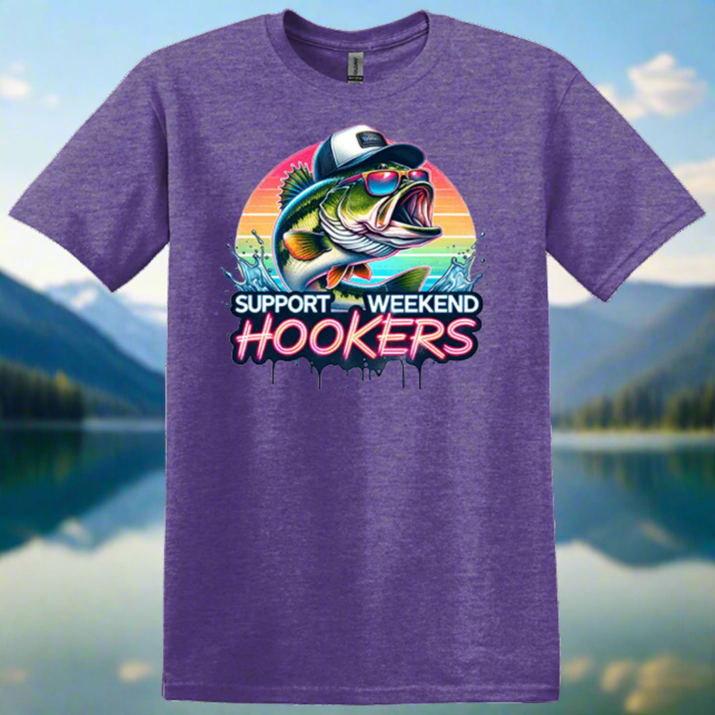 heather purple support weekend fishing shirt