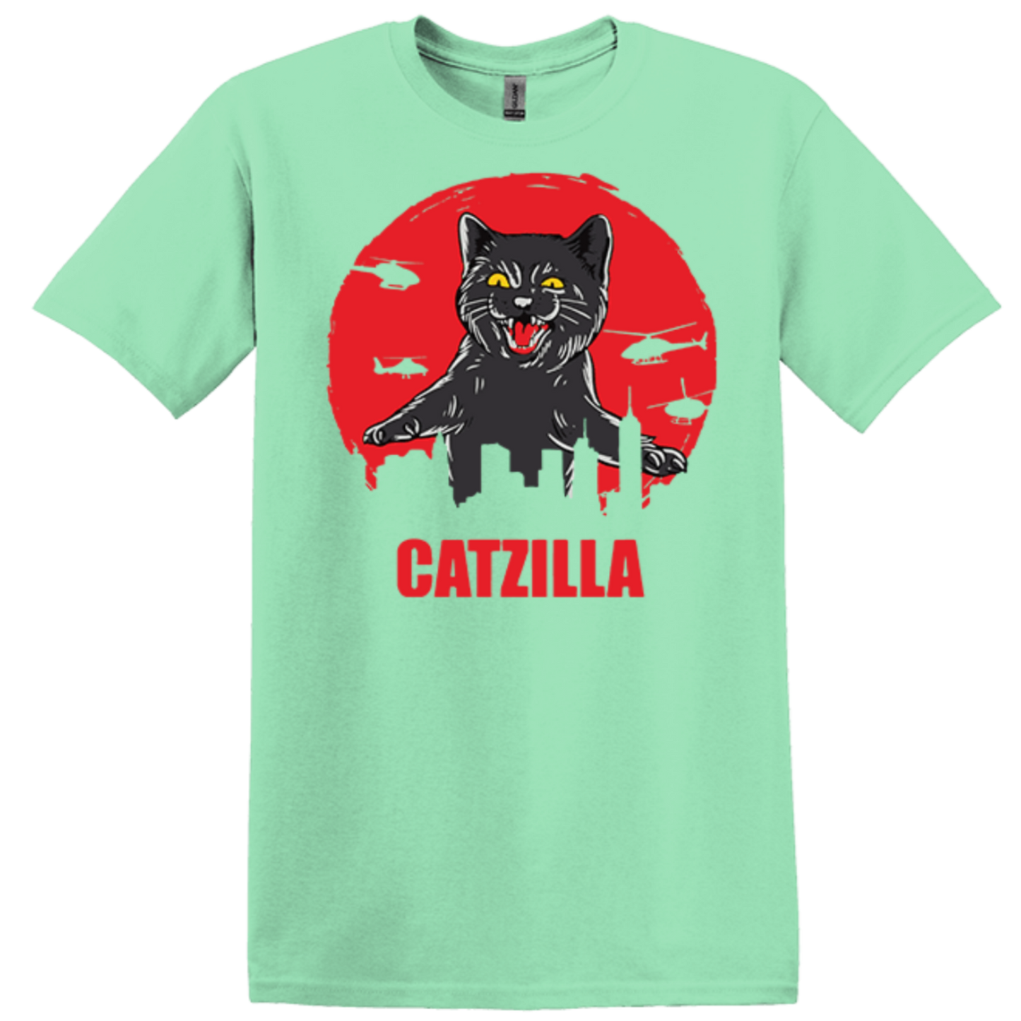 ready2go mint green godzilla cat tee