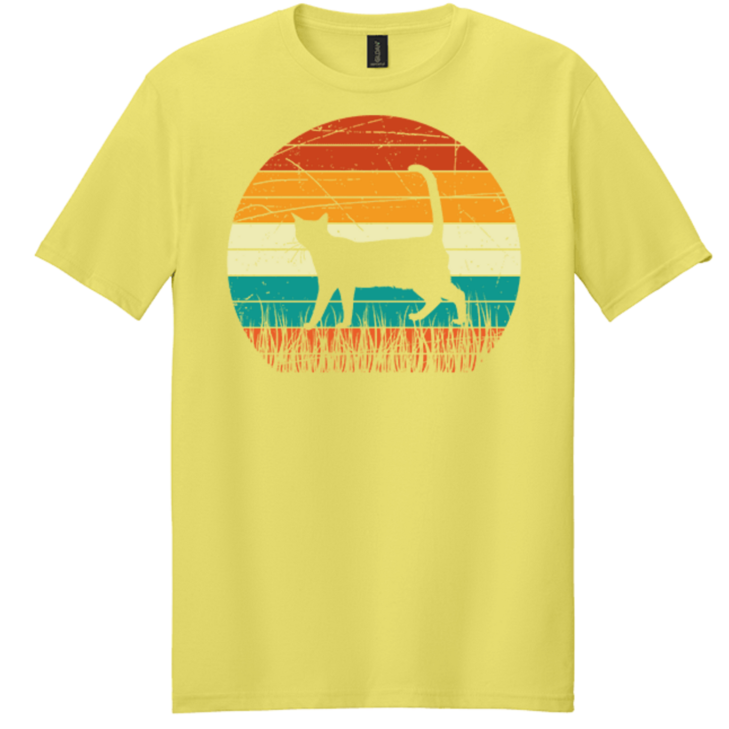 cornsilk yellow crew neck shirt evening scenery tabby shirt