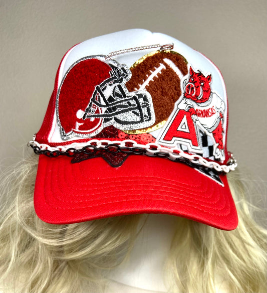 Red And White College Trucker Hat