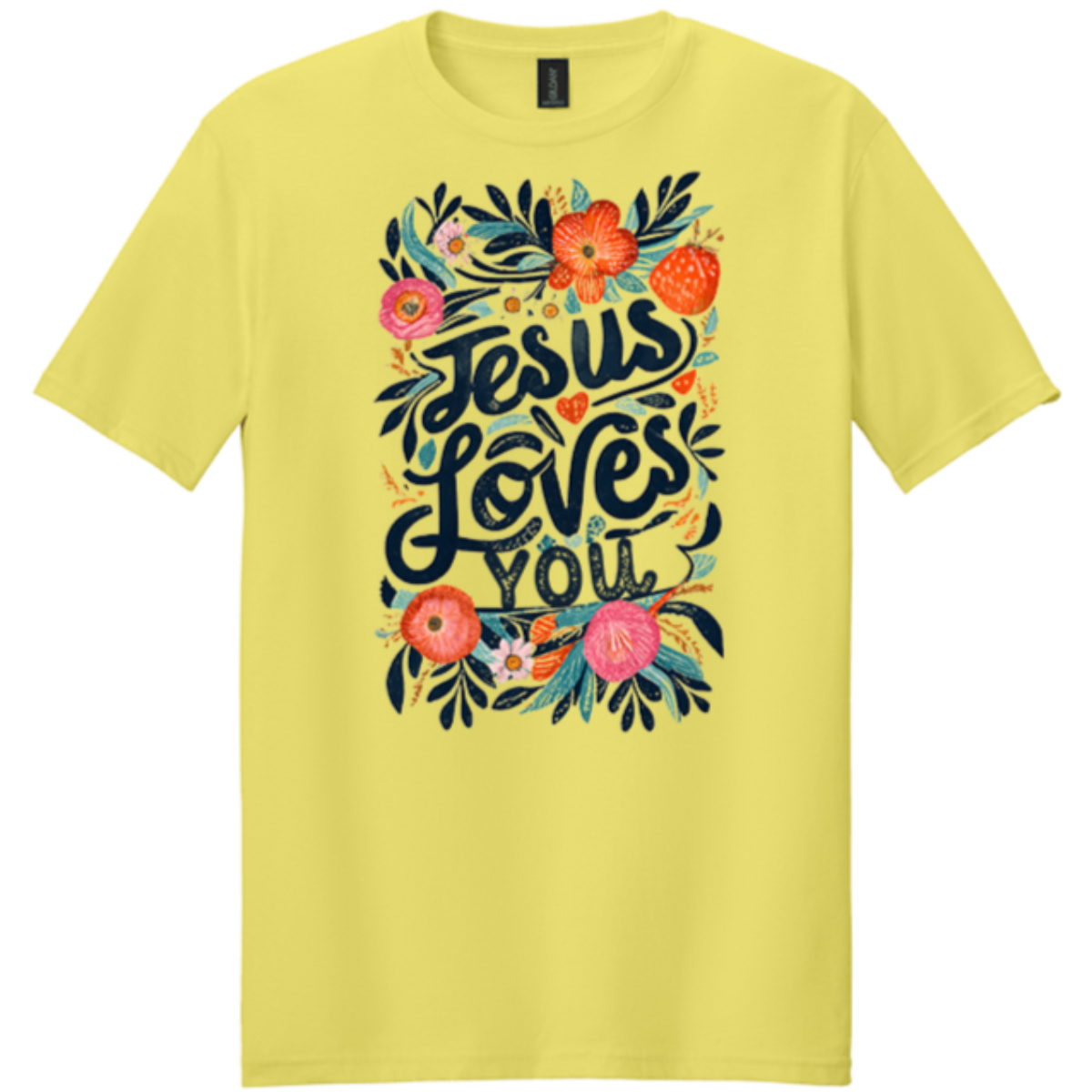 cornsilk yellow crew neck shirt scripture tropical