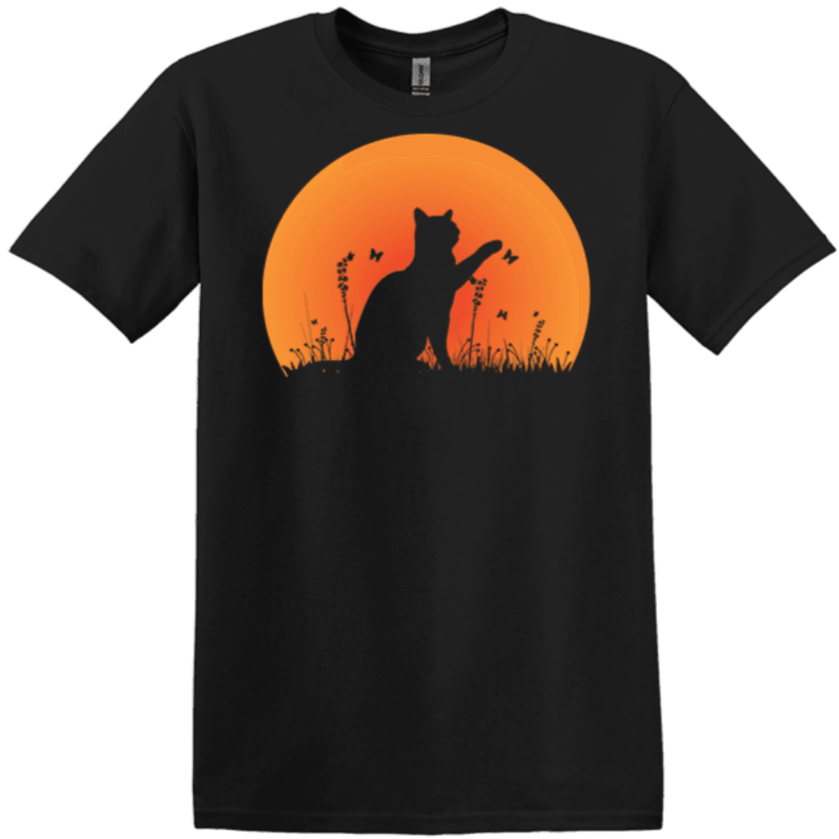 Ready2Go black cat vintage sunset t-shirt