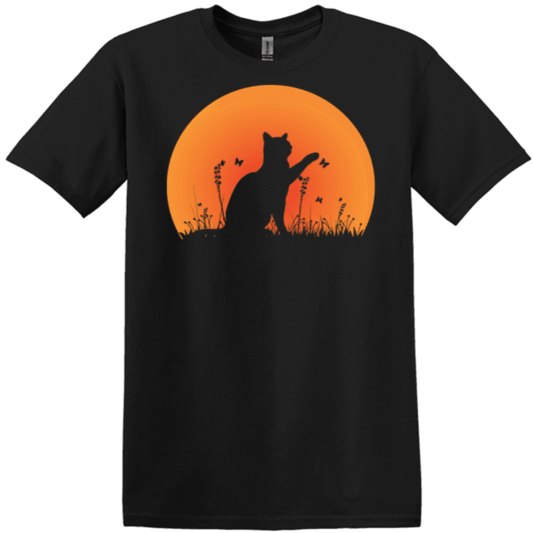 Ready2Go black cat vintage sunset t-shirt