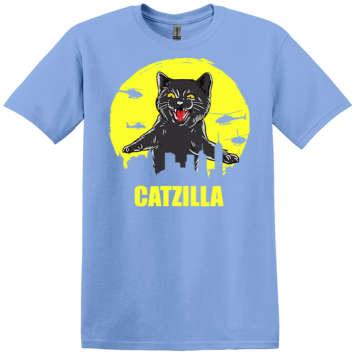 carolina blue cat swatting helicopters tee