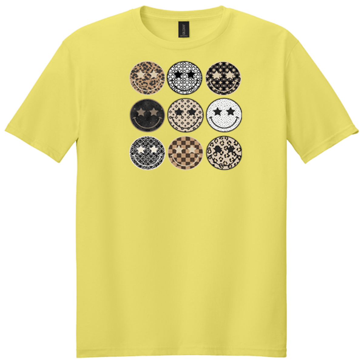 cornsilk yellow crew neck shirt happy faces