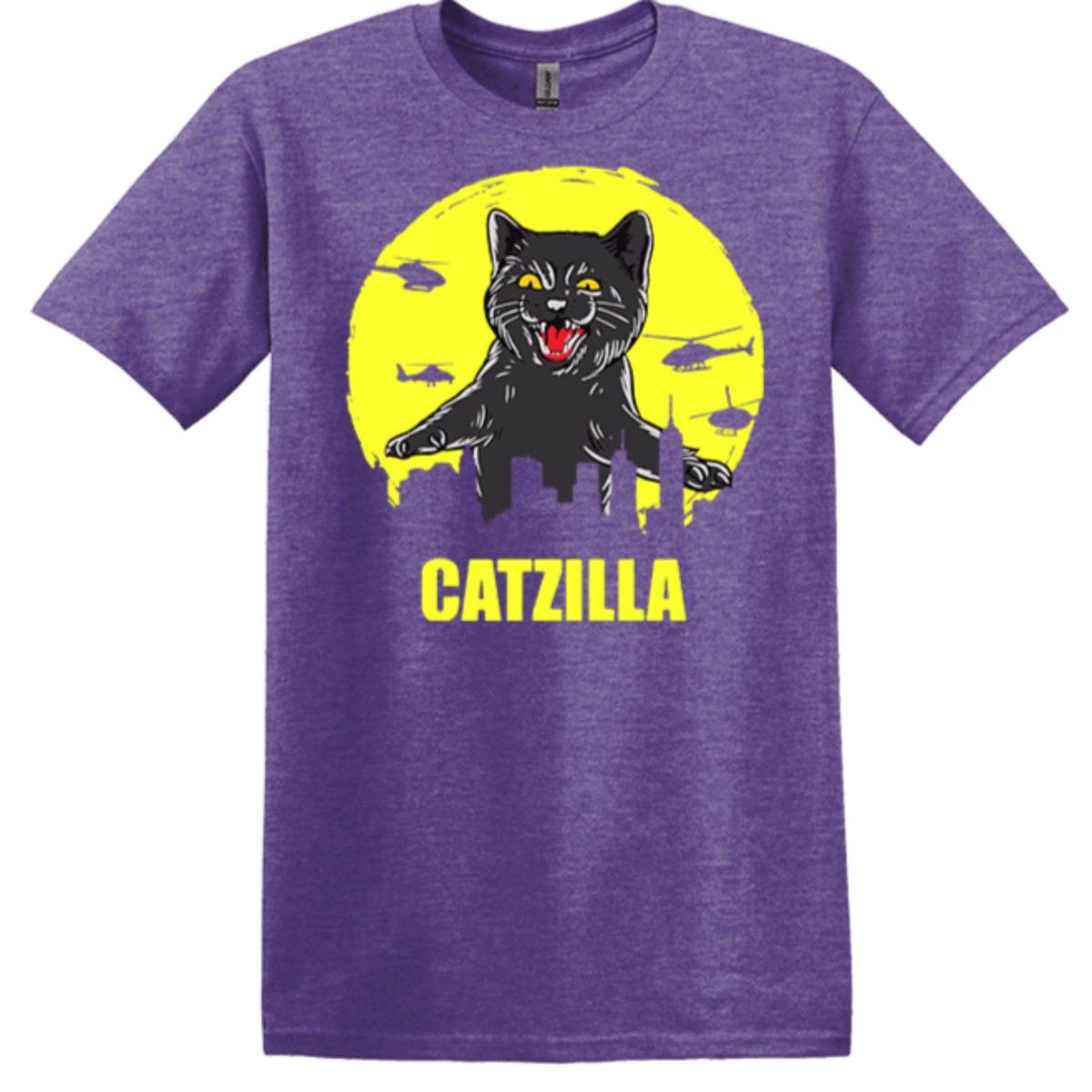 heather purple t-shirt yellow catzilla planes
