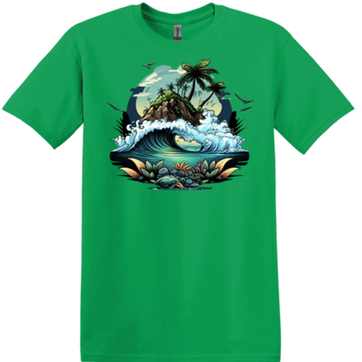 irish green crew neck beach scene