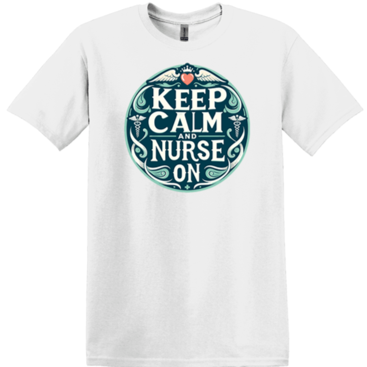 white round-neck t-shirt fit keep calm nurse