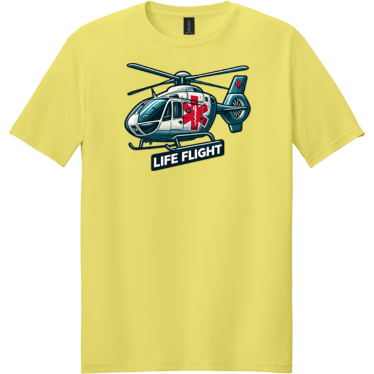 cornsilk yellow crew neck shirt helicopter aid