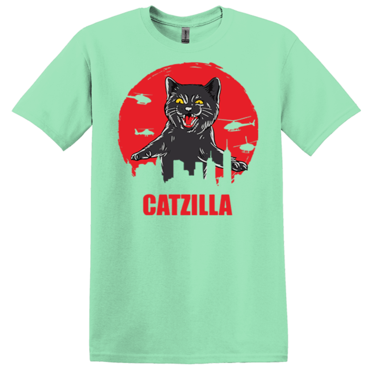 Ready2Go mint green godzilla cat tee