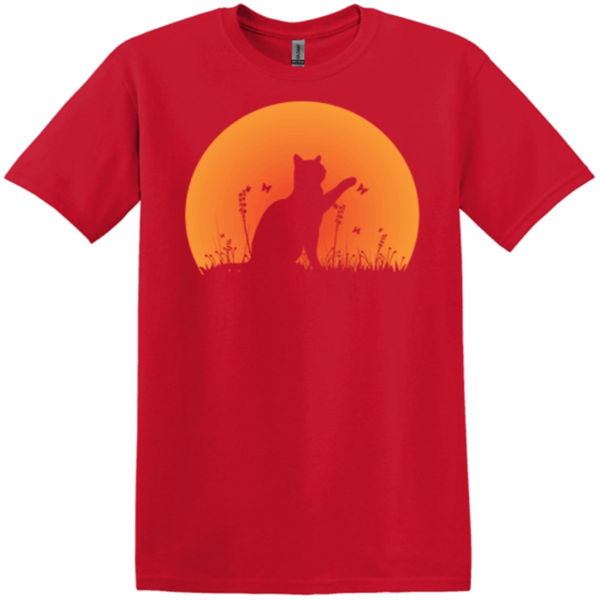 red sunny scene cat gildan tee