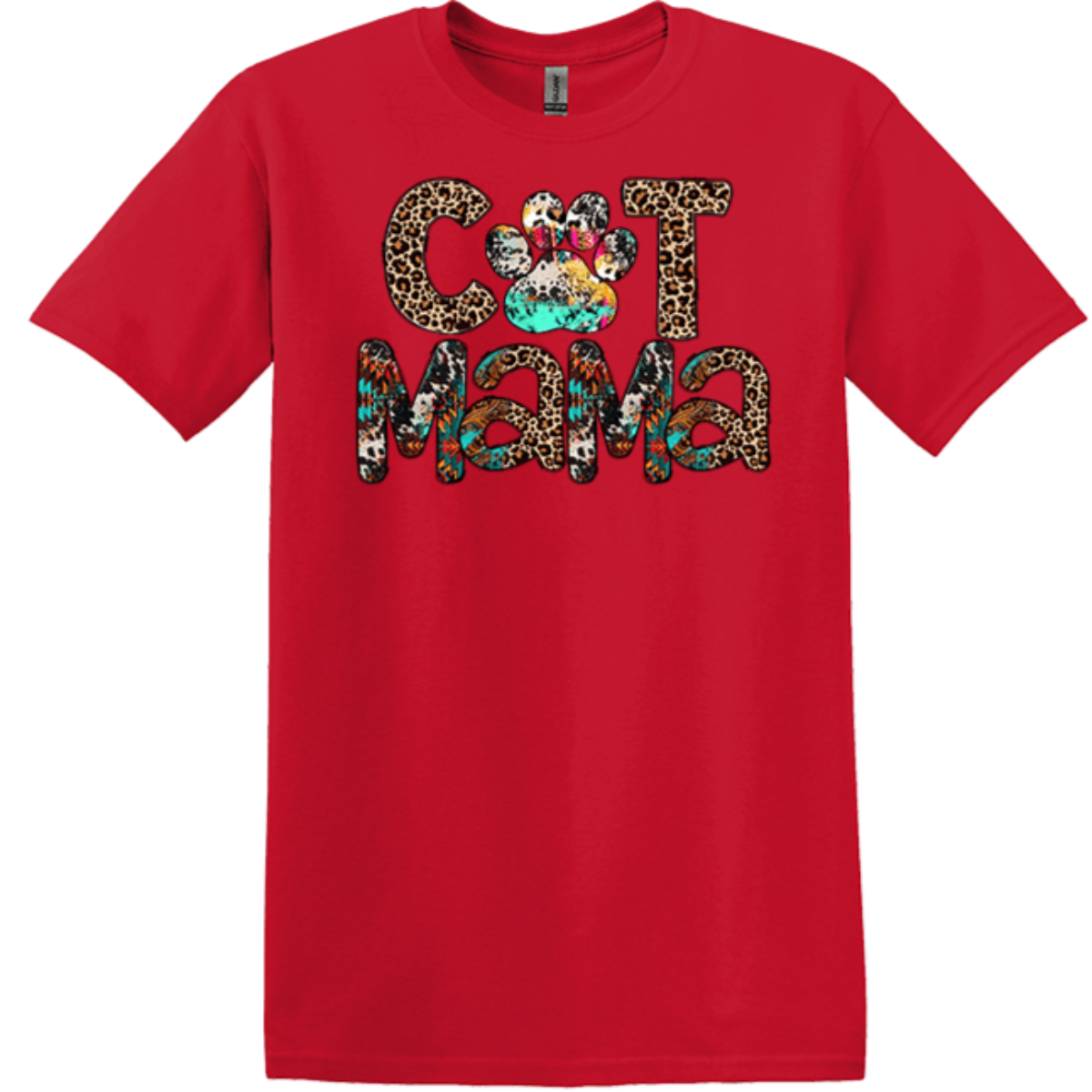 red gildan tee kitty mom