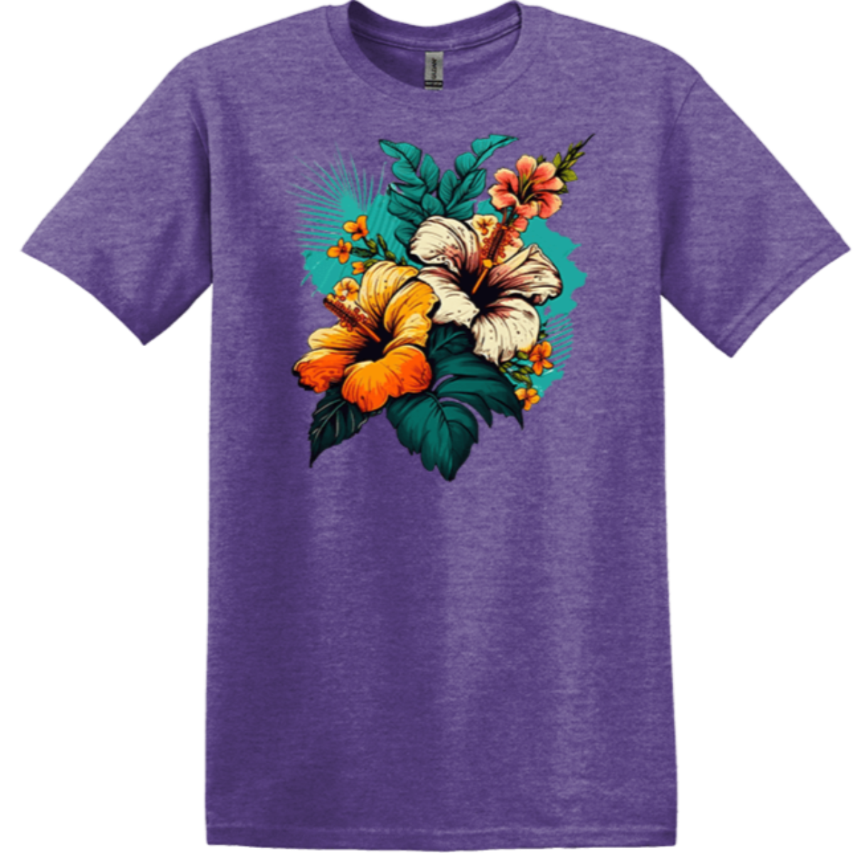 heather purple gildan tee vacation floral plants