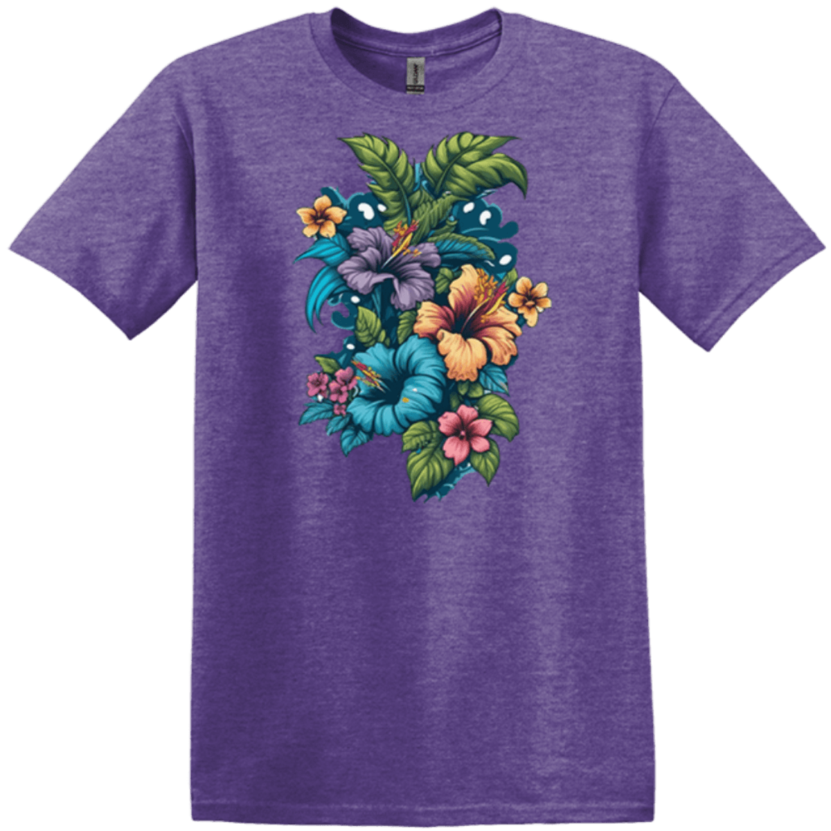 Ready2Go tropical flowers heather purple gildan tee