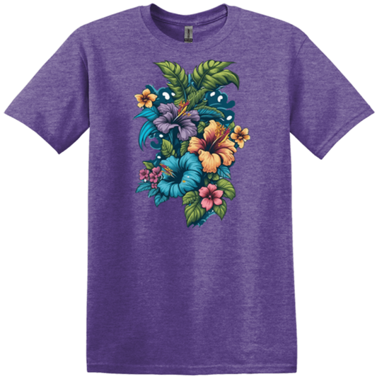 Ready2Go tropical flowers heather purple gildan tee