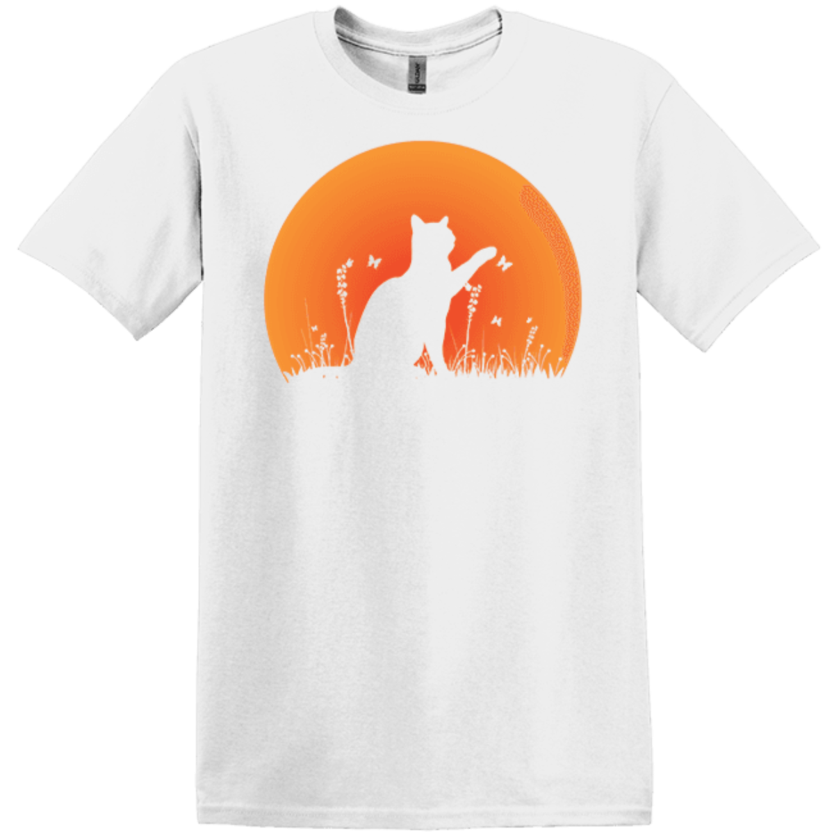 white garment orange sunset crew neck top