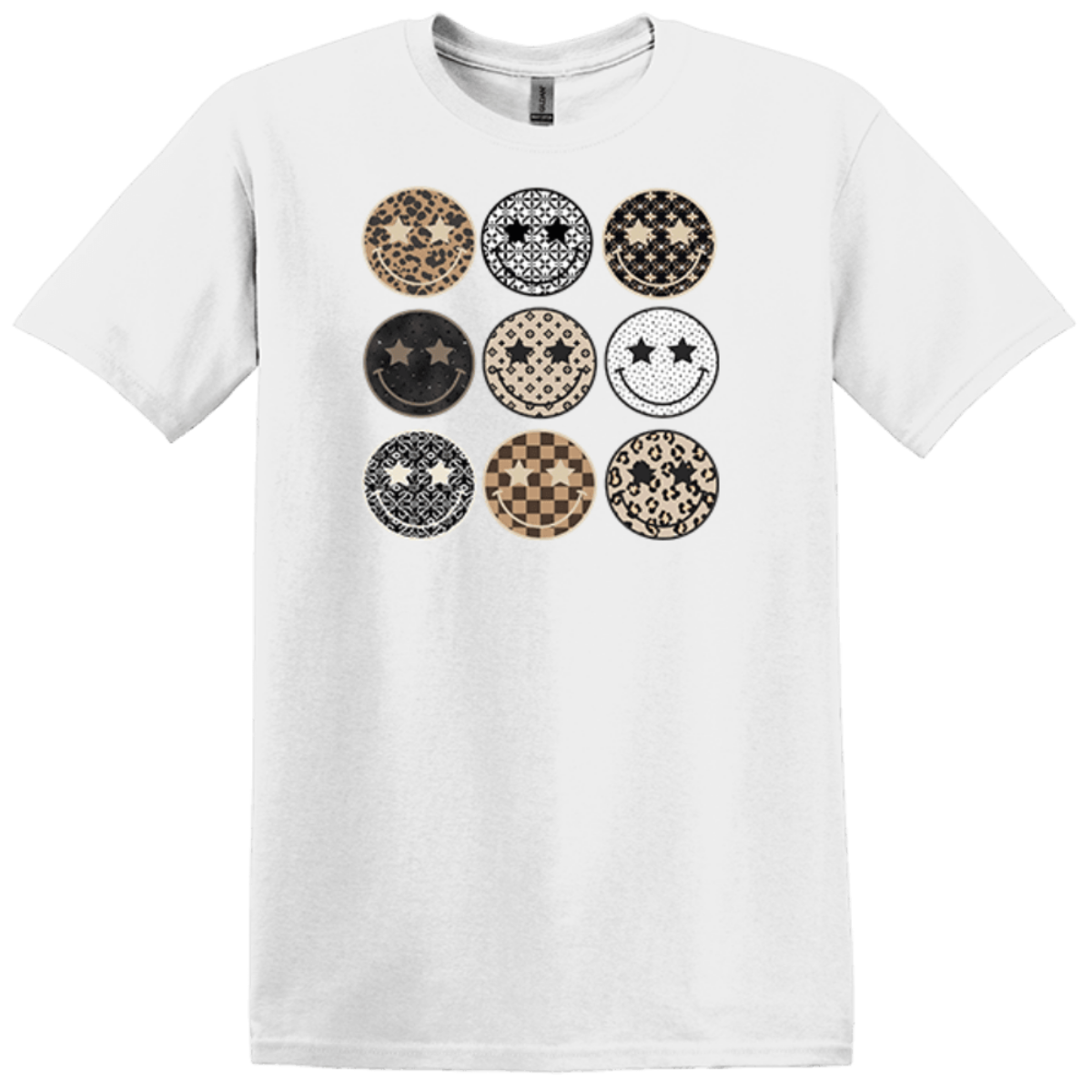 white round-neck t-shirt fit smiling face