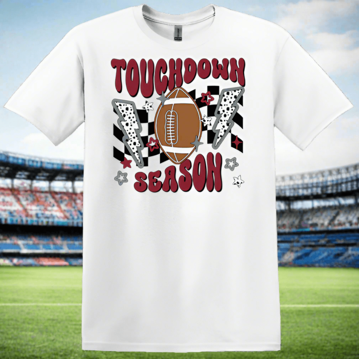 Ready2Go white touchdown season preppy letters tee