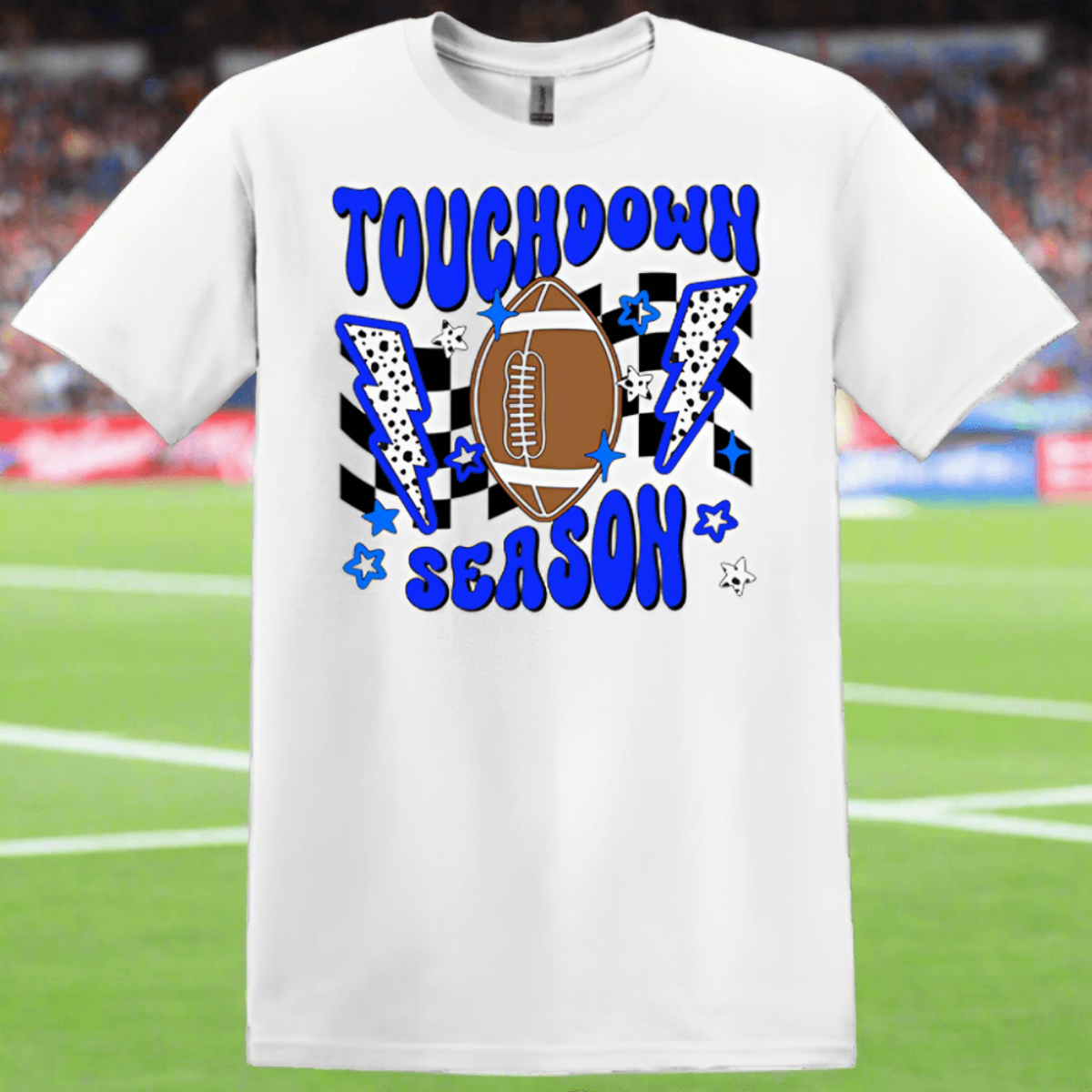 Ready2Go white touchdown season preppy letters tee