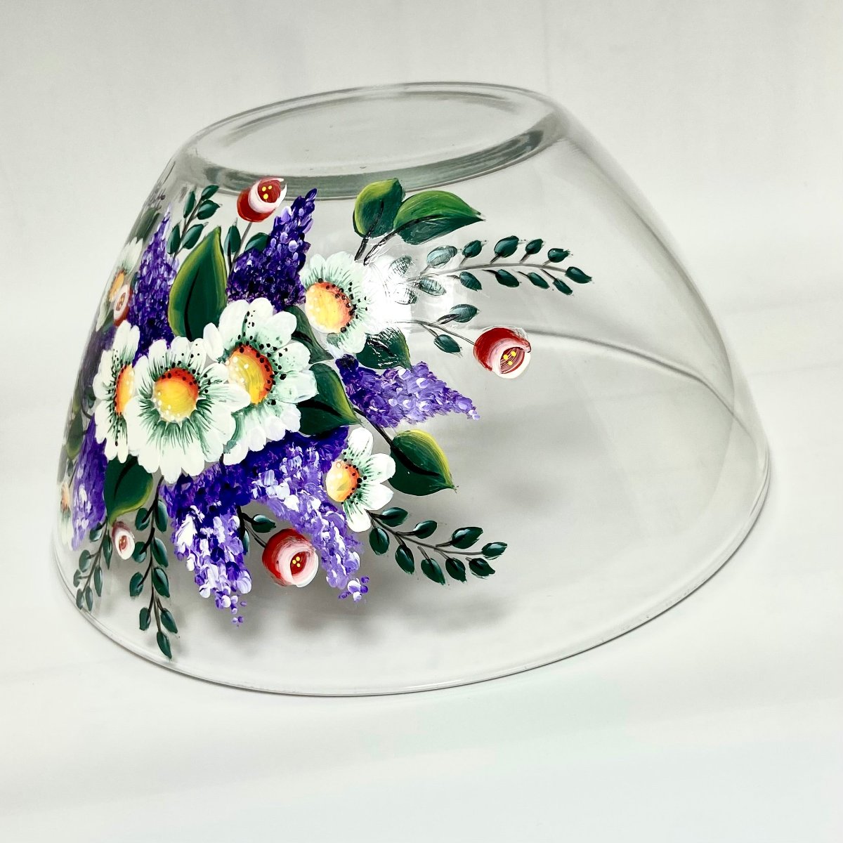 side view of flowered serving bowl