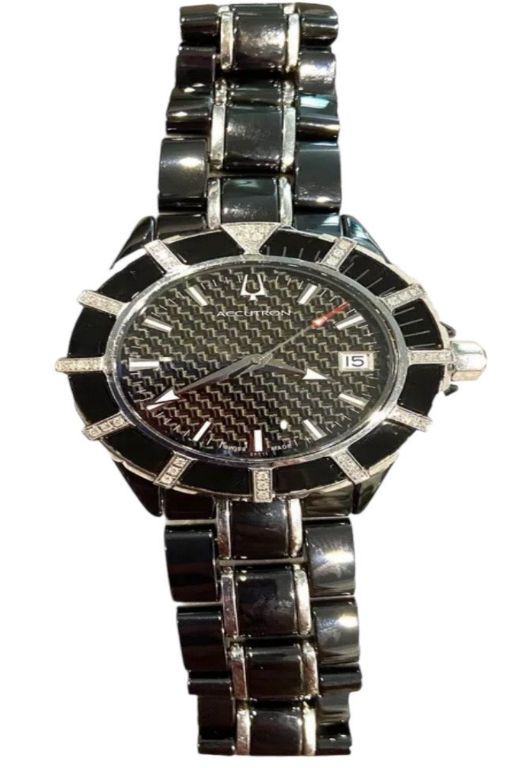 bulova accutron black carbon watch diamonds vintage