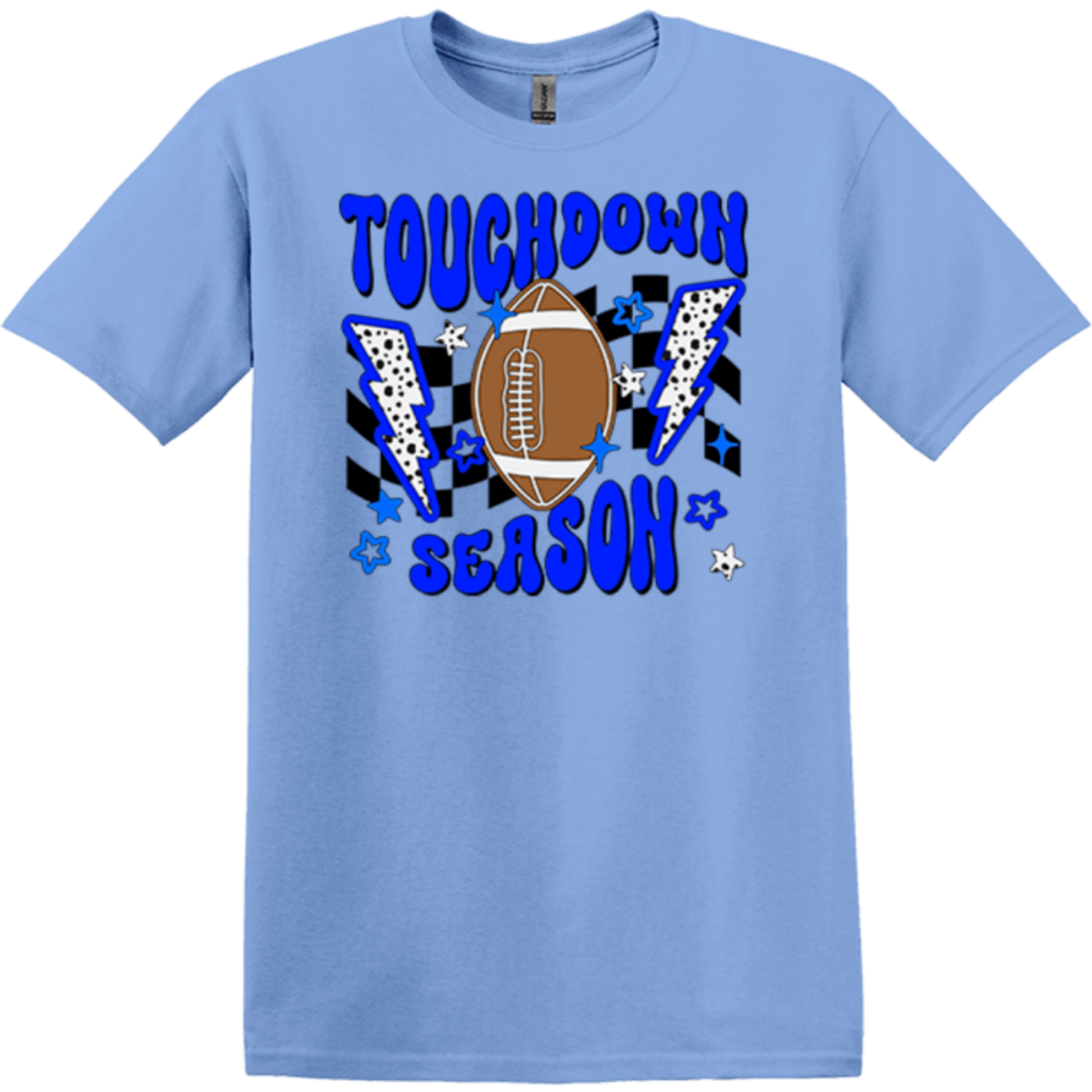 lightening bolts pigskin light blue apparel shirt