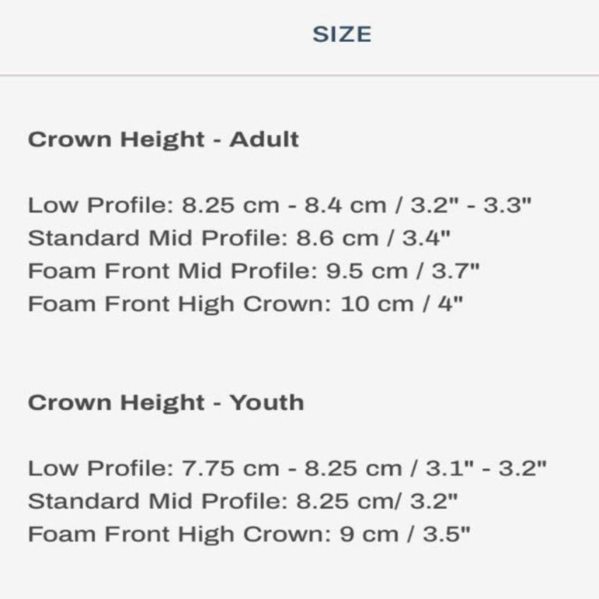 youth adult crown height